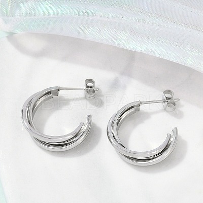 304 Stainless Steel Twist C-Shaped Stud Earrings for Women EJEW-C096-40P-1