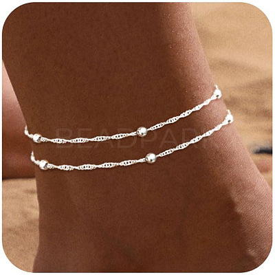 Brass Round Beads Singapore Chain Double Layer Anklets for Women FS-WG032DF-03-1