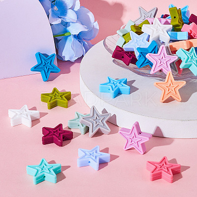 48Pcs 12 Colors Star Silicone Beads SIL-TA0001-56-1