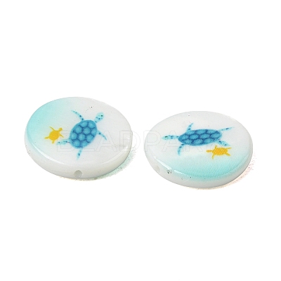 Ocean Printed Natural Freshwater Shell Flat Round Beads SHEL-A006-13L-1