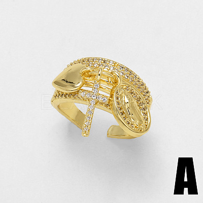 Adjustable Brass Micro Pave Clear Cubic Zirconia Cuff Open Rings WG359B1-01-1