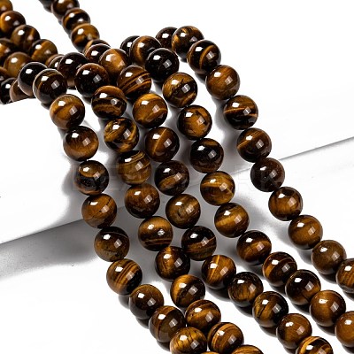 Natural Tiger Eye Round Bead Strands G-P072-33-10mm-1