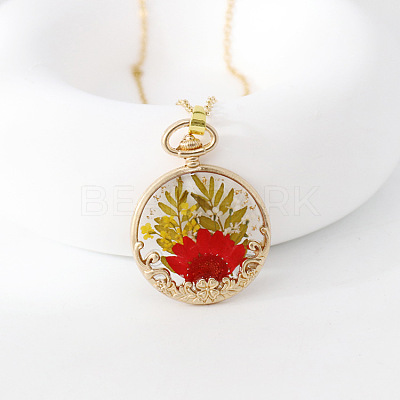 Alloy & Resin Dried Flower Pendant Necklaces WG445DE-07-1