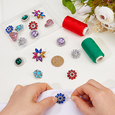 16Pcs 8 Styles Alloy Rhinestone Snap Buttons BUTT-FH0001-034-1