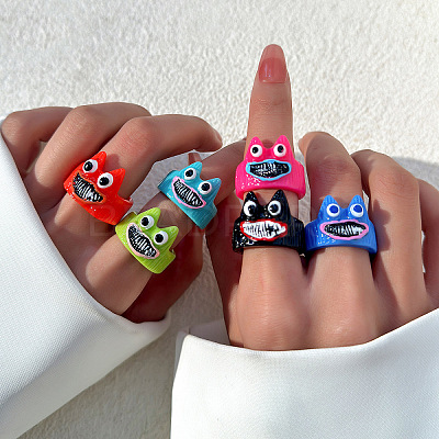 6Pcs 6 Colors Resin Finger Rings for Women FS-WGBD8BE-08-1