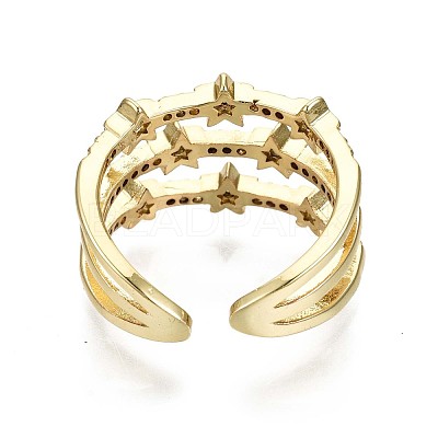 Brass Micro Pave Clear Cubic Zirconia Cuff Rings RJEW-S044-084-NF-1