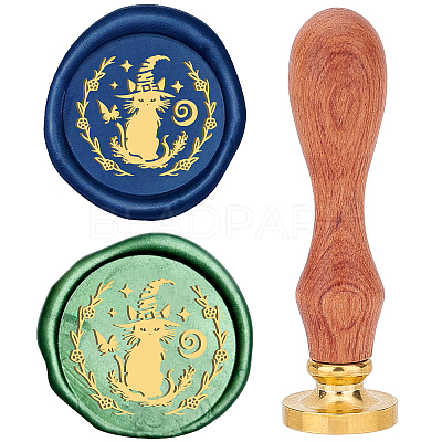 Brass Wax Seal Stamps with Wood Handle AJEW-WH0412-0080-1