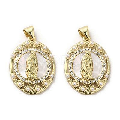 Brass Pave Shell Pendants KK-I708-16J-G-1