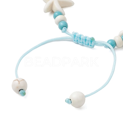 3Pcs 3 Styles Starfish & Turtle Synthetic Turquoise Beads Braided Bead Bracelets for Women BJEW-JB12130-1