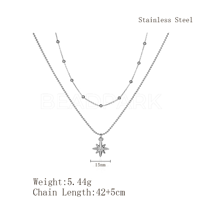 Stainless Steel Pave Clear Cubic Zirconia Star Pendant Double Layer Necklaces for Women's Daily Wear HB1579-1-1