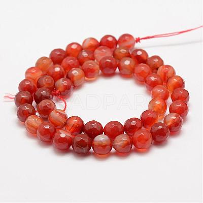 Faceted Natural Striped Agate/Banded Agate Beads Strands G-F447-6mm-H03-1