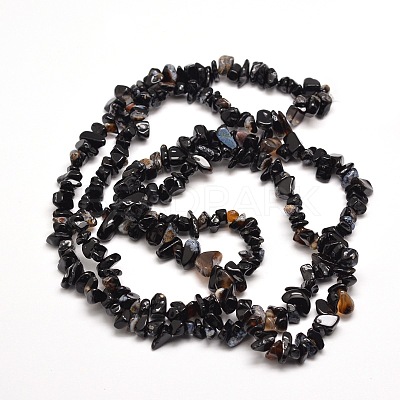 Natural Black Agate Chip Bead Strands Dyed & Heated X-G-M205-43-1