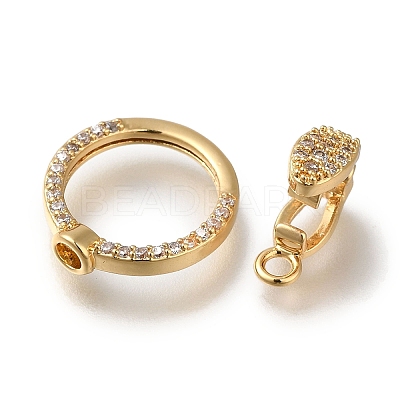 Brass Micro Pave Clear Cubic Zirconia Fold Over Clasps KK-H480-28G-1