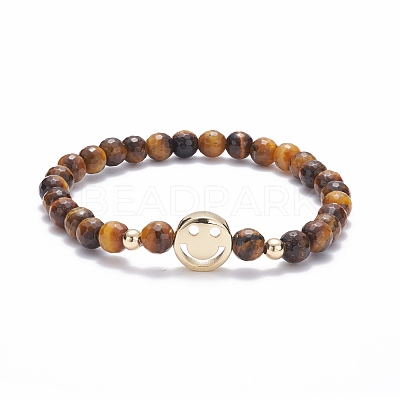 Faceted Round Natural Tiger Eye & Lapis Lazuli & Amethyst Beads Stretch Bracelets Set BJEW-JB07082-1