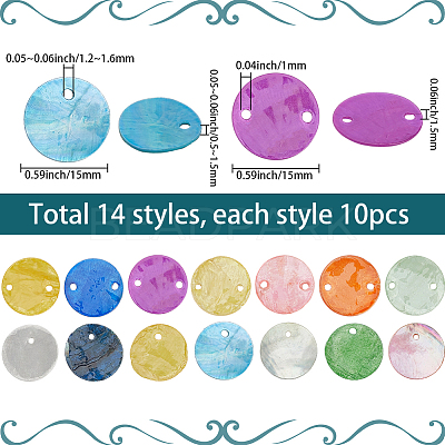 140Pcs 14 Styles Spray Painted Natural Capiz Shell Connector Charms BSHE-SC0001-34-1