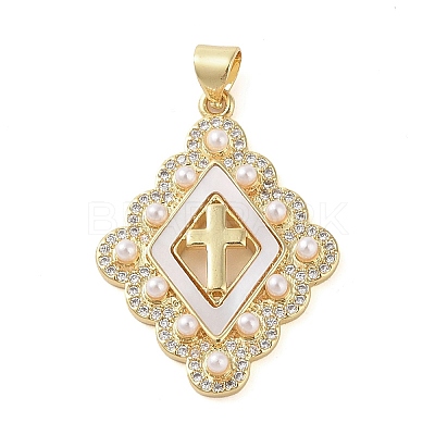 Brass Micro Pave Clear Cubic Zirconia Pendants KK-Q813-16A-G-1