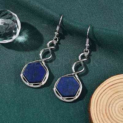 Hexagon Natural Lapis Lazuli Dangle Earrings EJEW-K298-01P-04-1