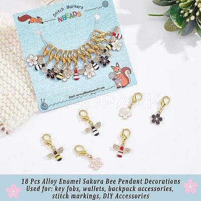18Pcs Alloy Enamel Sakura Bee Pendant Decorations HJEW-PH01532-1