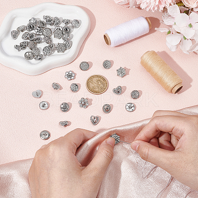 48Pcs 12 Colors 1-Hole Alloy Rhinestone Shank Buttons BUTT-GA0001-43P-1