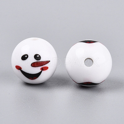 Christmas Printed Opaque Acrylic Round Beads OACR-T029-08C-1