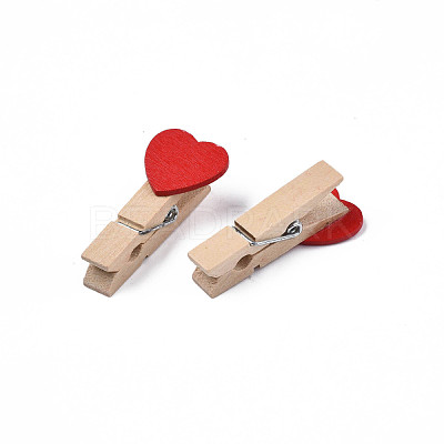 Wooden Craft Pegs Clips with Heart Beads WOOD-R249-006-1