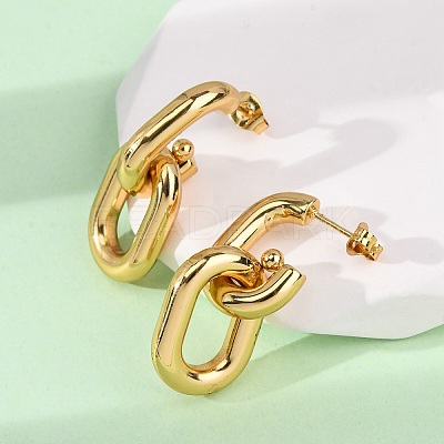 304 Stainless Steel Oval Dangle Stud Earrings X-EJEW-L304-04G-1