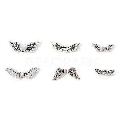 6 Styles Tibetan Style Alloy Wing Beads TIBEB-YW0001-03AS-1