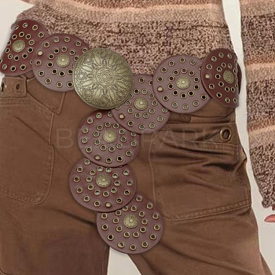 Vintage PU Leather Hollow Corset Belts with Disc Alloy Clasps AJEW-WH20070-089B-1