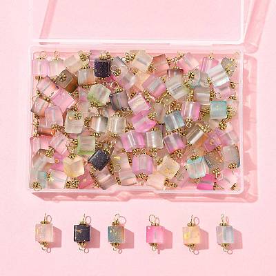 100Pcs Glitter Frosted Glass Cube Connector Charms PALLOY-FS00042-02-1