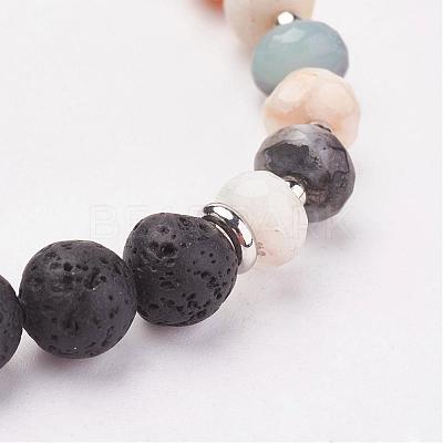Natural & Synthetic Mixed Stone & Lava Rock Stretch Bracelets BJEW-JB03072-1