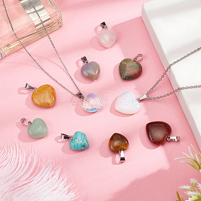 25Pcs Heart Natural & Synthetic Gemstone Pendants PH-G-G755-01-1