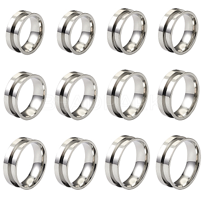 12Pcs 6 Size 201 Stainless Steel Grooved Finger Ring Settings STAS-TA0002-15P-1