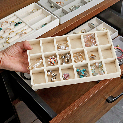 18 Grids Rectangle Wood Covered with Velvet Jewelry Trinket Display Trays LS-AJEW-WH20054-062H-01-1