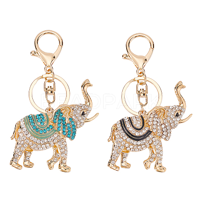 2Pcs 2 Colors Cute Elephant Enamel Rhinestones Pendant Keychain KEYC-WR0001-39-1
