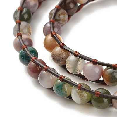 Natural Indian Agate Round Beads 2 Raw Wrap Bracelet BJEW-JB07169-04-1