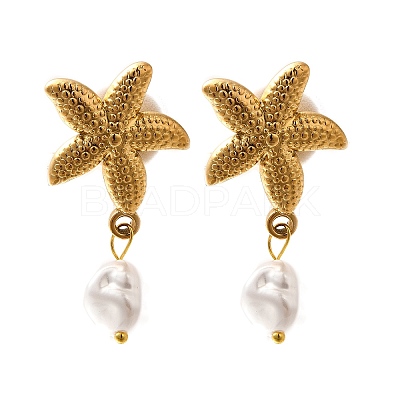 304 Stainless Steel Plastic Pearl Dangle Stud Earrings EJEW-G422-01G-01-1