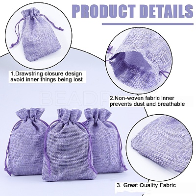 Polyester Imitation Burlap Packing Pouches Drawstring Bags ABAG-BBC0001-02B-03-1