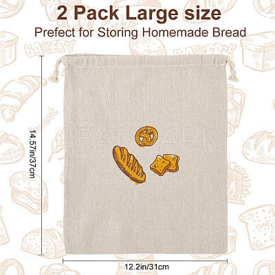 2Pcs Linen Bread Print Pouches AJEW-CP0003-81A-1