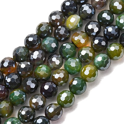 Electroplated Natural Agate Beads Strands G-B191-A07-6mm-19-1