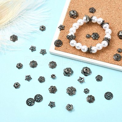 200Pcs 10 Styles Zinc Alloy Bead Caps FIND-CJ0004-70-1