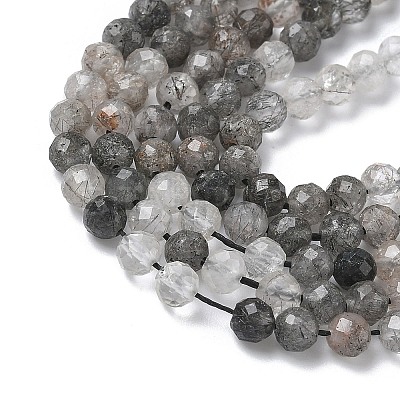 Natural Tourmalinated Quartz Beads Strands G-L651-C10-4mm-1