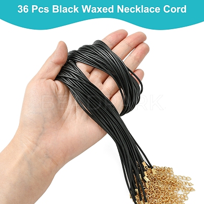 36Pcs Black Waxed Cord Necklace Making NCOR-FS0001-05G-1