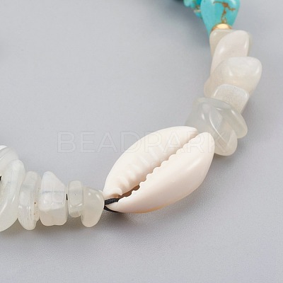 Natural/Synthetic Mixed Stone & White Moonstone Chip Braided Bead Bracelets BJEW-JB04080-1