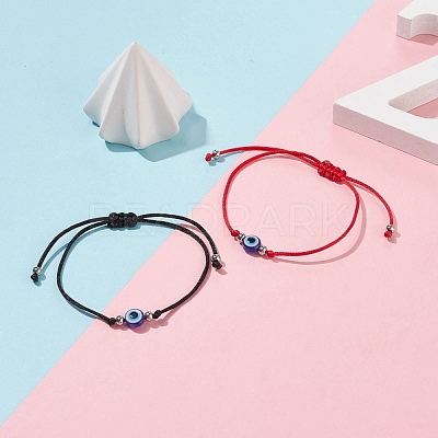 2Pcs 2 Color Resin Evil Eye Braided Bead Bracelets Set BJEW-JB08496-1