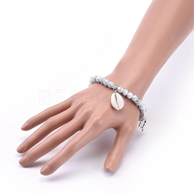 Cowrie Shell Pendant Stretch Bracelets BJEW-JB04057-04-1