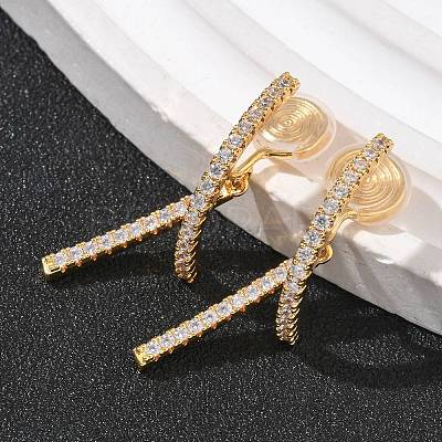 Brass Micro Pave Clear Cubic Zirconia Stick Clip-on Earrings EJEW-K286-13G-1