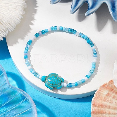 Dyed Synthetic Turquoise Beaded Stretch Bracelets for Kids BJEW-JB110102-01-1