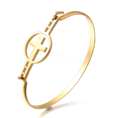 201 Stainless Steel Flat Round Link Bangles for Women BJEW-R014-01G-03-1