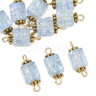 10Pcs Transparent Crackled Glass Cube Connector Charms PALLOY-JF03944-1