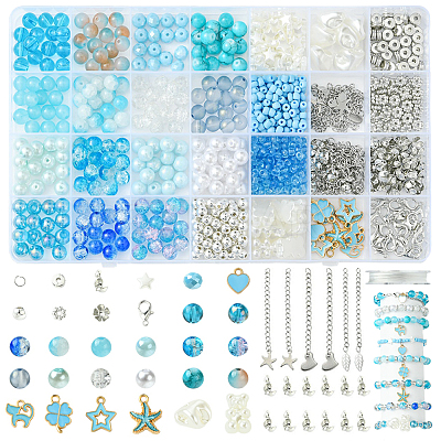 DIY Round Glass & CCB Plastic Beads Bracelets Making Kits DIY-FS0007-56A-1